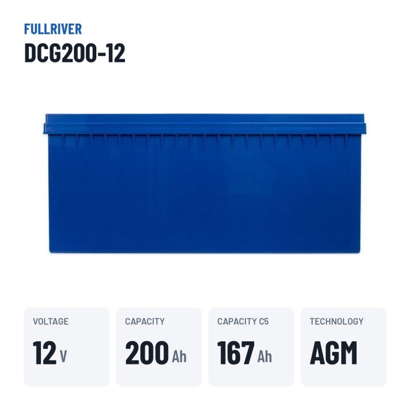 Bateria de caravana Fullriver DCG200-12 12V 200Ah AGM – dados principais