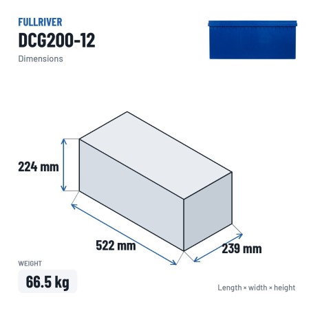 Bateria de caravana Fullriver DCG200-12 12V 200Ah AGM – medidas 522 × 239 × 224 mm
