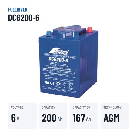 Bateria de caravana Fullriver DCG200-6 6V 200Ah AGM – dados principais