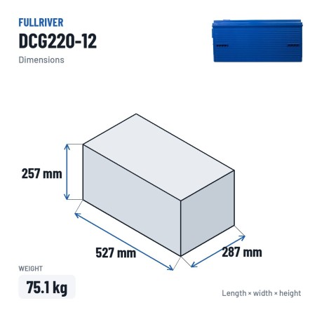 Bateria de caravana Fullriver DCG220-12 12V 220Ah AGM – medidas 527 × 287 × 257 mm