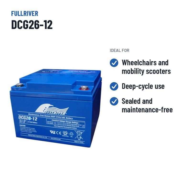 Bateria de cadeira de rodas Fullriver DCG26-12 12V 26Ah AGM – utilizações recomendadas