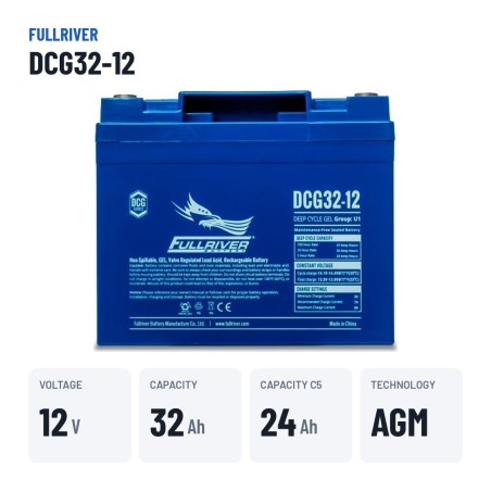 Bateria de cadeira de rodas Fullriver DCG32-12 12V 32Ah AGM – dados principais