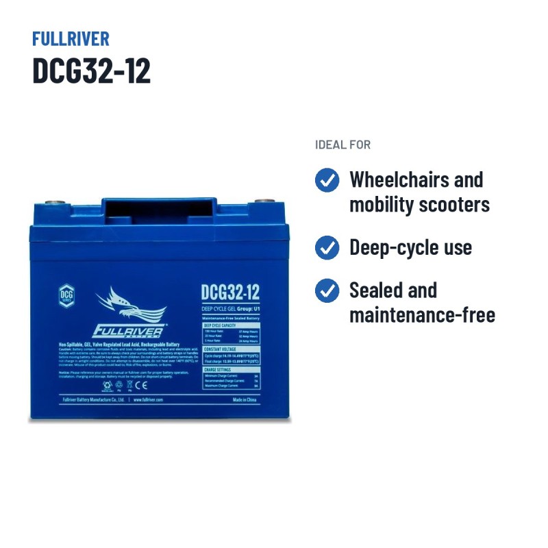Bateria de cadeira de rodas Fullriver DCG32-12 12V 32Ah AGM – utilizações recomendadas