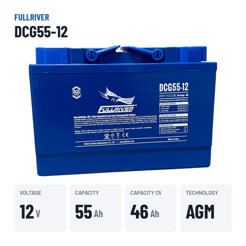 Rollstuhlbatterie Fullriver DCG55-12 12V 55Ah AGM – wichtigste Daten