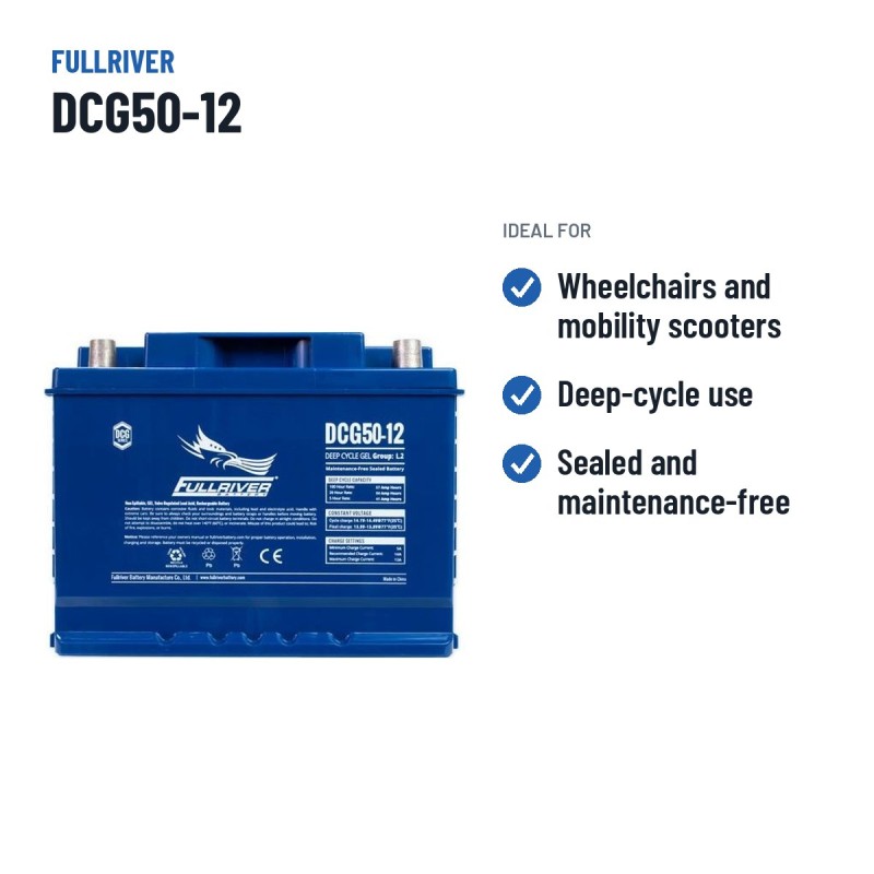 Bateria de cadeira de rodas Fullriver DCG50-12 12V 50Ah AGM – utilizações recomendadas