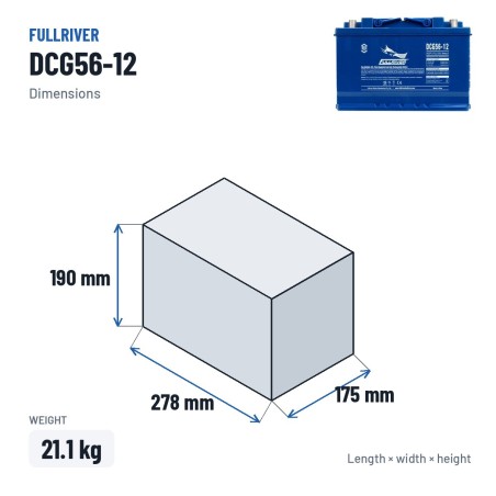 Wheelchair battery Fullriver DCG56-12 12V 56Ah AGM – dimensions 278 × 175 × 190 mm