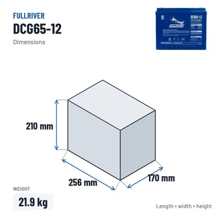 Batterie fauteuil roulant Fullriver DCG65-12 12V 65Ah AGM – dimensions 256 × 170 × 210 mm