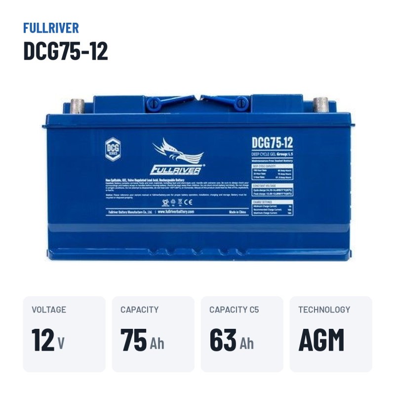 Bateria de cadeira de rodas Fullriver DCG75-12 12V 75Ah AGM – dados principais