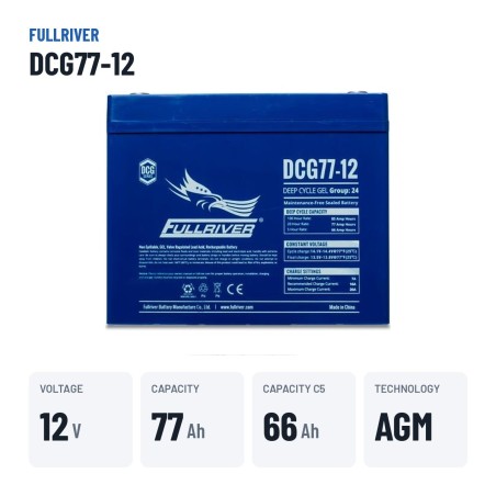 Bateria de cadeira de rodas Fullriver DCG77-12 12V 77Ah AGM – dados principais