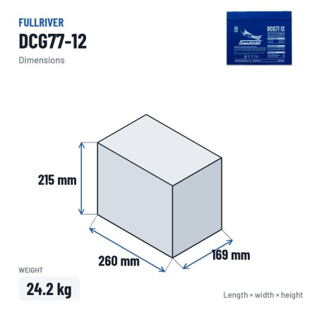 Bateria de cadeira de rodas Fullriver DCG77-12 12V 77Ah AGM – medidas 260 × 169 × 215 mm