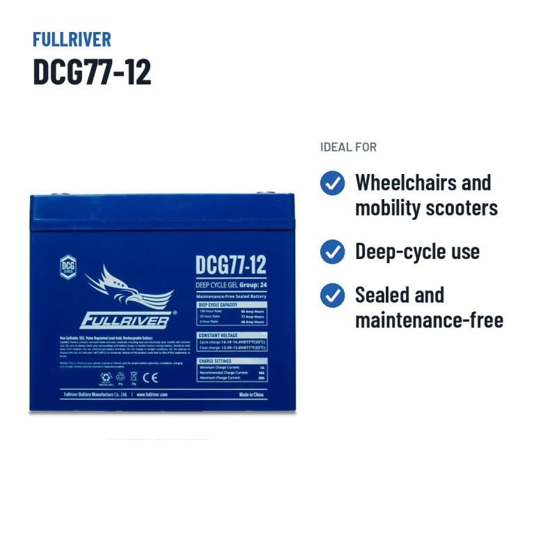 Wheelchair battery Fullriver DCG77-12 12V 77Ah AGM – recommended uses