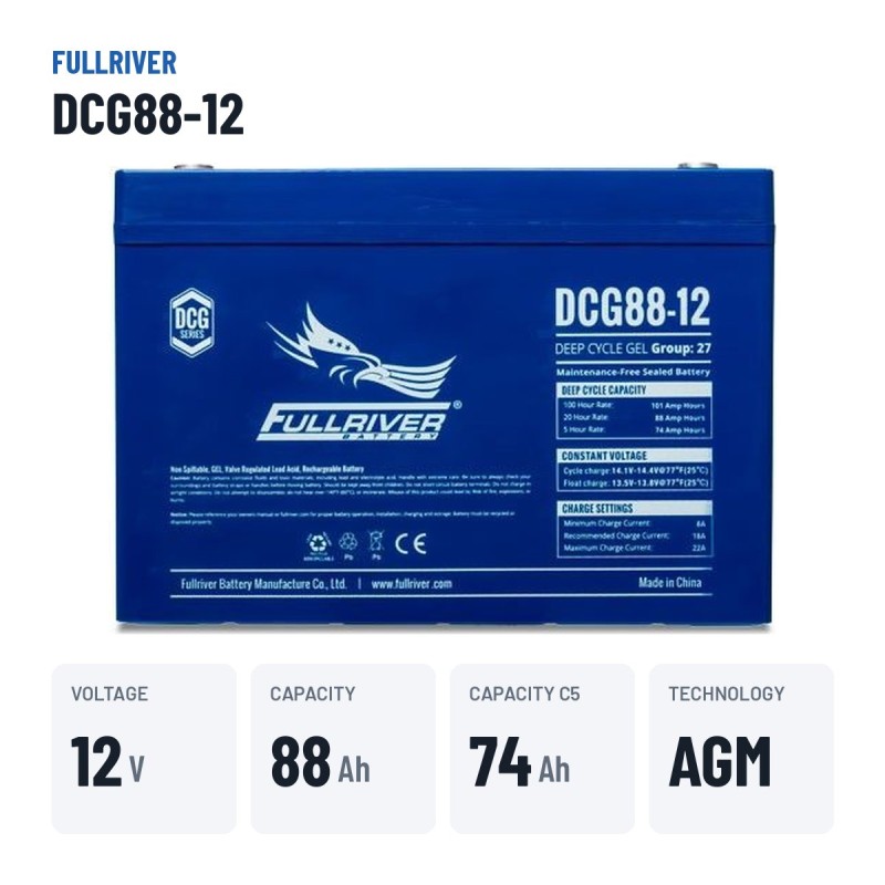 Batterie fauteuil roulant Fullriver DCG88-12 12V 88Ah AGM – caractéristiques clés