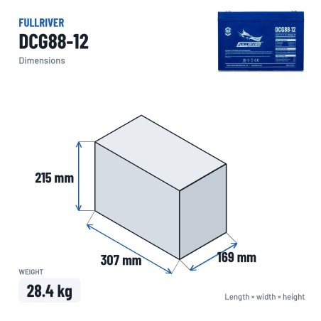 Batterie fauteuil roulant Fullriver DCG88-12 12V 88Ah AGM – dimensions 307 × 169 × 215 mm
