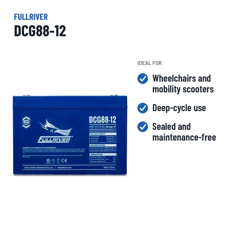 Batterie fauteuil roulant Fullriver DCG88-12 12V 88Ah AGM – utilisations recommandées