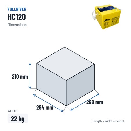 Batterie fauteuil roulant Fullriver HC120 12V 120Ah 1150A AGM – dimensions 284 × 268 × 210 mm