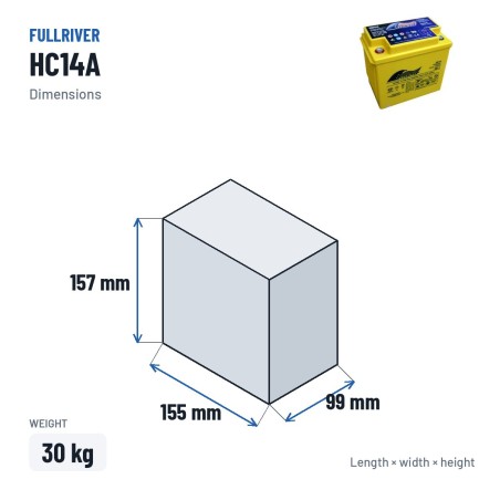 Wheelchair battery Fullriver HC14A 12V 14Ah 200A AGM – dimensions 155 × 99 × 157 mm