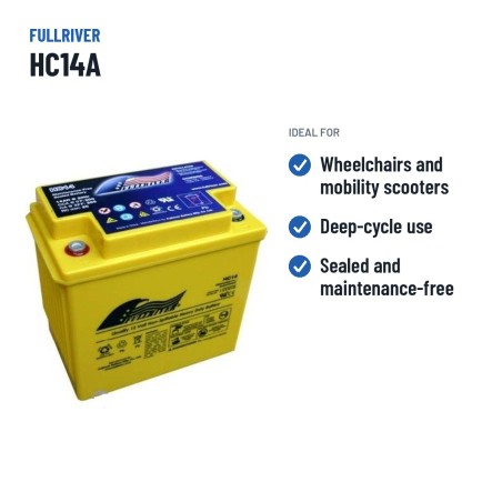 Bateria de cadeira de rodas Fullriver HC14A 12V 14Ah 200A AGM – utilizações recomendadas