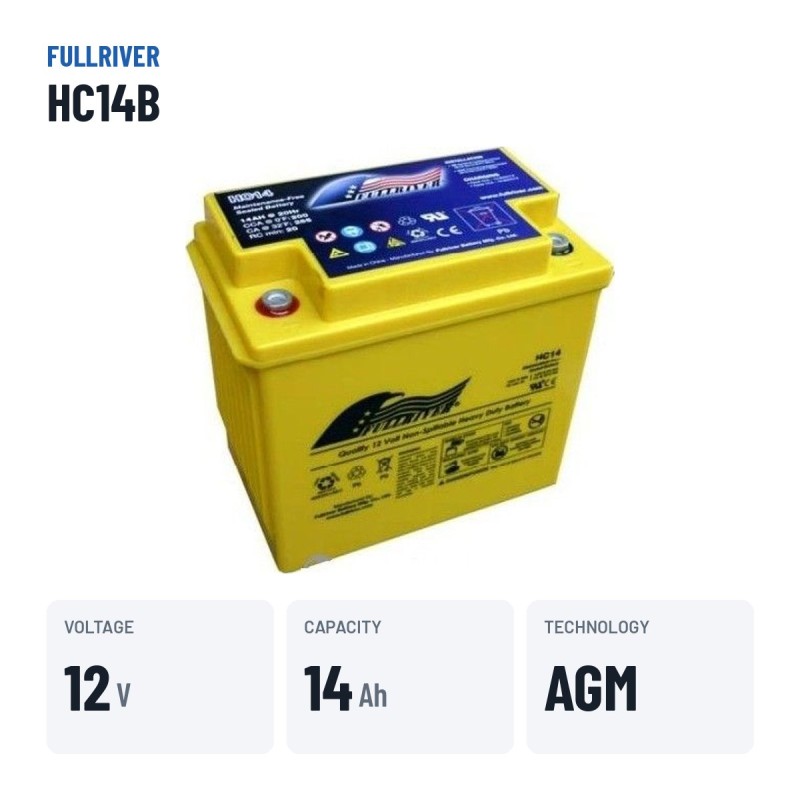 Batterie fauteuil roulant Fullriver HC14B 12V 14Ah 185A AGM – caractéristiques clés