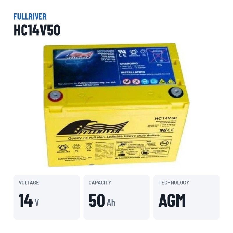 Wheelchair battery Fullriver HC14V50 14V 50Ah 570A AGM – key specs