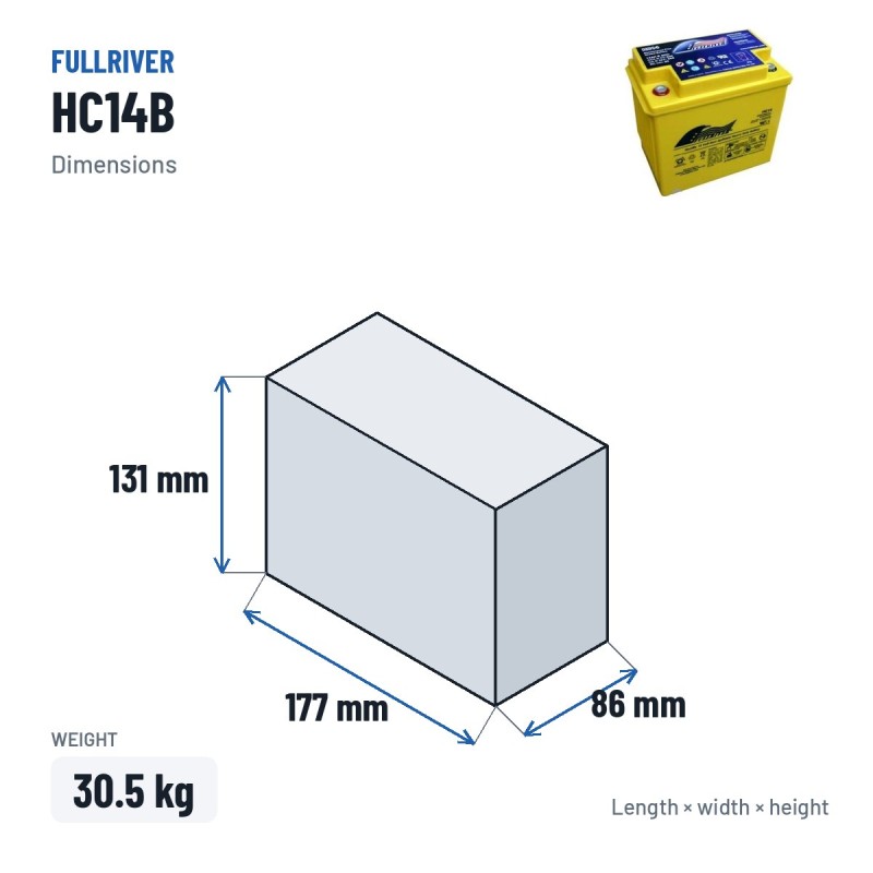 Batería de silla de ruedas Fullriver HC14B 12V 14Ah 185A AGM – medidas 177 × 86 × 131 mm
