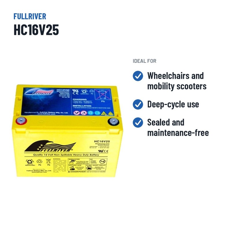 Batterie fauteuil roulant Fullriver HC16V25 16V 25Ah 375A AGM
