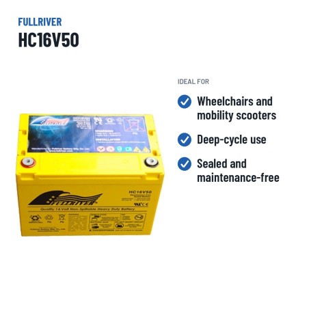 Batería de silla de ruedas Fullriver HC16V50 16V 50Ah 570A AGM – usos recomendados