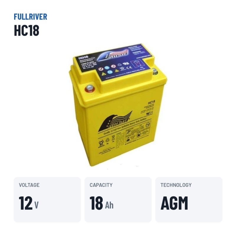 Bateria de cadeira de rodas Fullriver HC18 12V 18Ah 265A AGM – dados principais