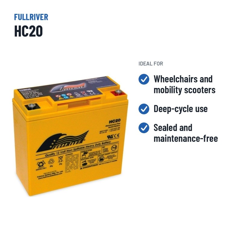 Rollstuhlbatterie Fullriver HC20 12V 20Ah 230A AGM | baterias.com