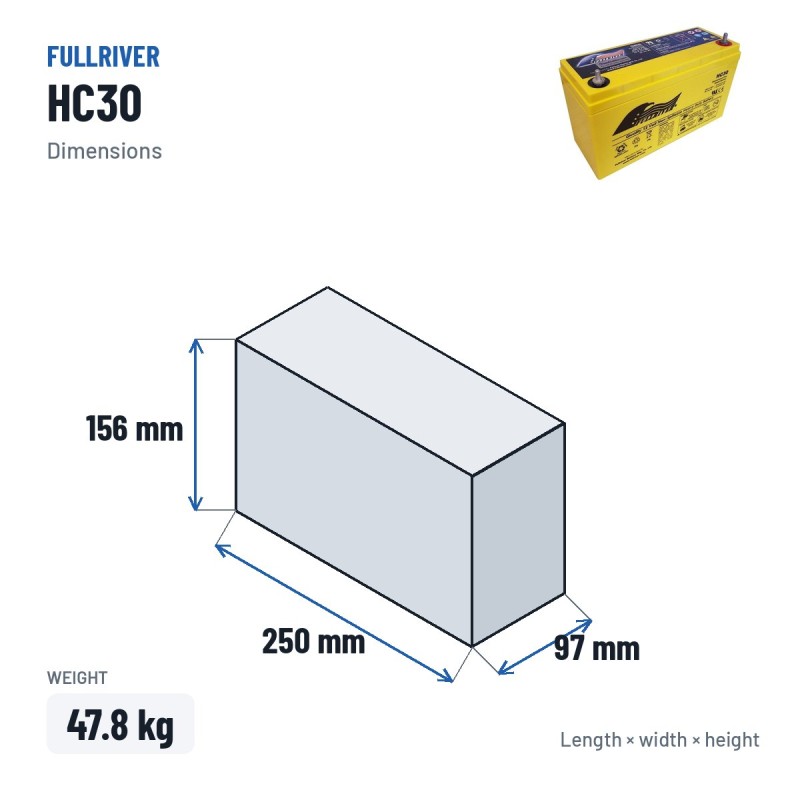 Batteria per carrozzina Fullriver HC30 12V 30Ah 450A AGM – dimensioni 250 × 97 × 156 mm