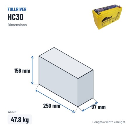 Batteria per carrozzina Fullriver HC30 12V 30Ah 450A AGM – dimensioni 250 × 97 × 156 mm