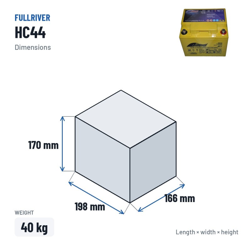 Batterie fauteuil roulant Fullriver HC44 12V 44Ah 560A AGM – dimensions 198 × 166 × 170 mm