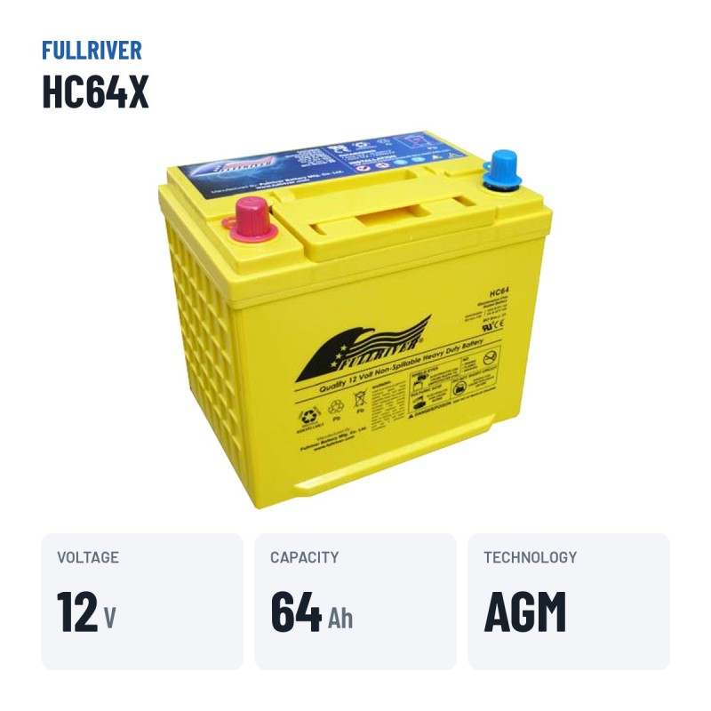 Bateria de cadeira de rodas Fullriver HC64X 12V 64Ah 750A AGM – dados principais