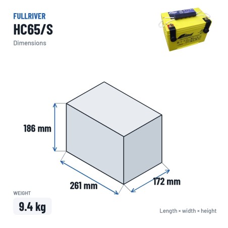 Batteria per carrozzina Fullriver HC65/S 12V 65Ah 825A AGM – dimensioni 261 × 172 × 186 mm