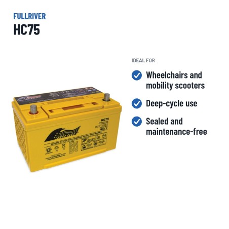 Wheelchair battery Fullriver HC75 12V 75Ah 930A AGM – recommended uses