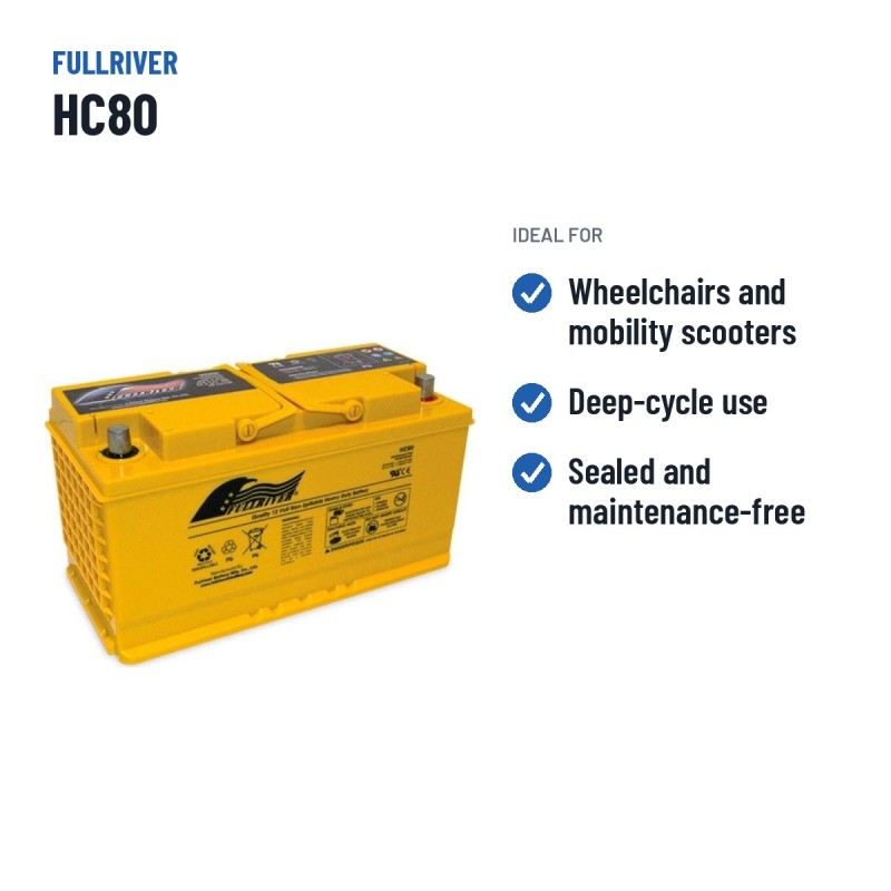 Bateria de cadeira de rodas Fullriver HC80 12V 80Ah 815A AGM – utilizações recomendadas