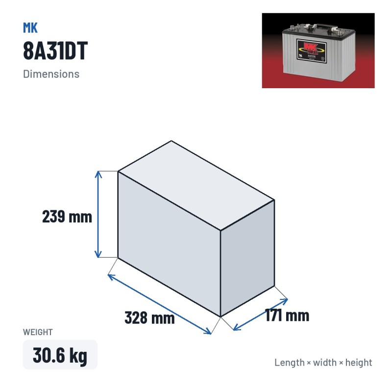 Batería de silla de ruedas MK Powered 8A31DT 12V 105Ah AGM – medidas 328 × 171 × 239 mm