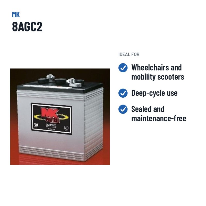 Batterie fauteuil roulant MK Powered 8AGC2 6V 190Ah AGM – utilisations recommandées