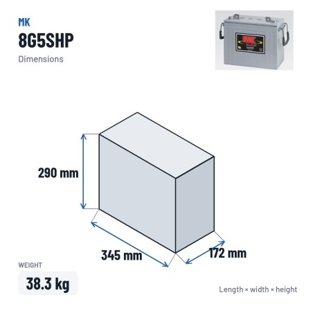 Rollstuhlbatterie MK Powered 8G5SHP 12V 115Ah GEL – Abmessungen 345 × 172 × 290 mm