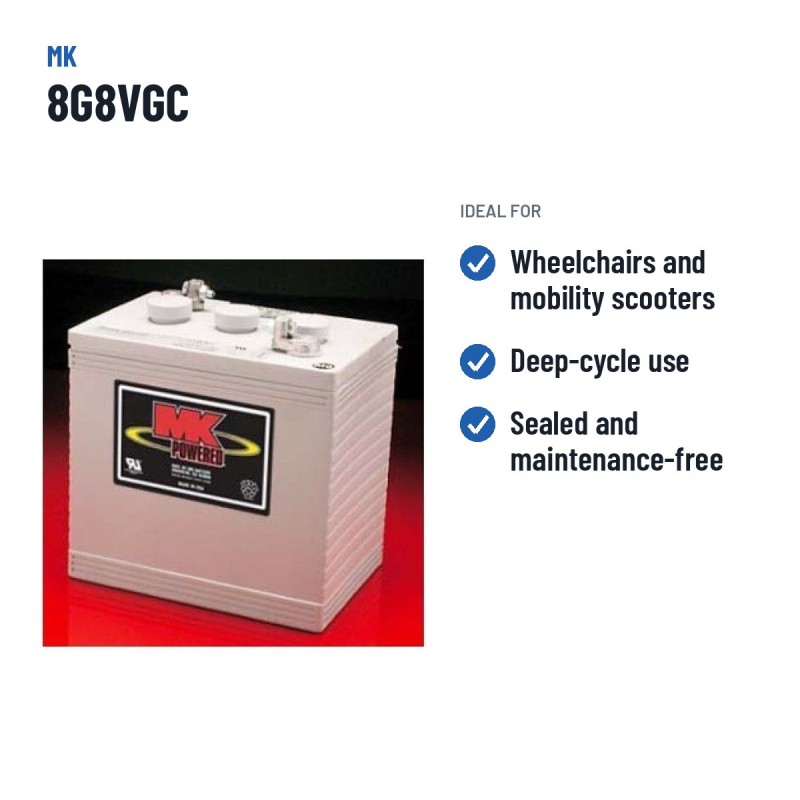 Batteria per carrozzina MK Powered 8G8VGC 8V 140Ah GEL – usi consigliati