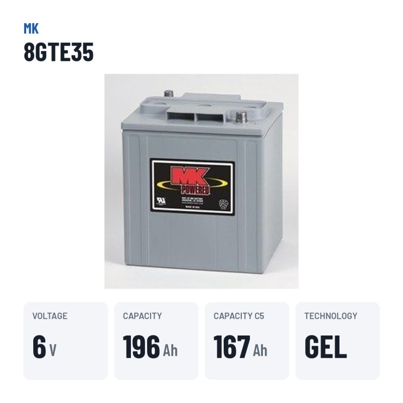Wheelchair battery MK Powered 8GTE35 6V 196Ah GEL – key specs