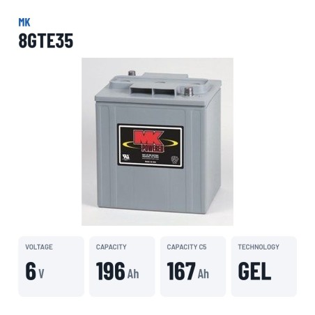 Wheelchair battery MK Powered 8GTE35 6V 196Ah GEL – key specs
