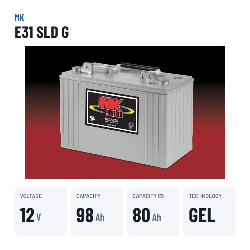 Bateria de cadeira de rodas MK Powered E31 SLD G 12V 97.6Ah 450A GEL – dados principais