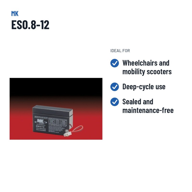 Batterie fauteuil roulant MK Powered ES0.8-12 12V 0.7Ah AGM – utilisations recommandées