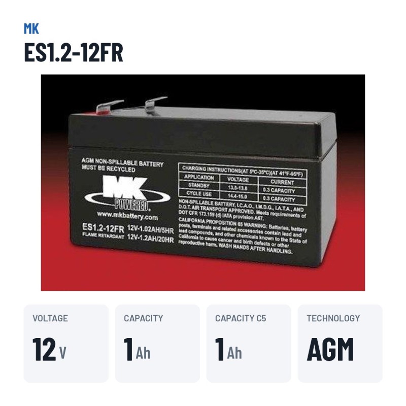 Wheelchair battery MK Powered ES1.2-12FR 12V 1.2Ah AGM