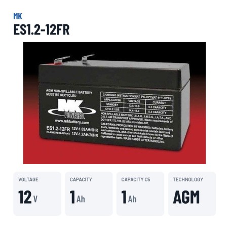 Wheelchair battery MK Powered ES1.2-12FR 12V 1.2Ah AGM