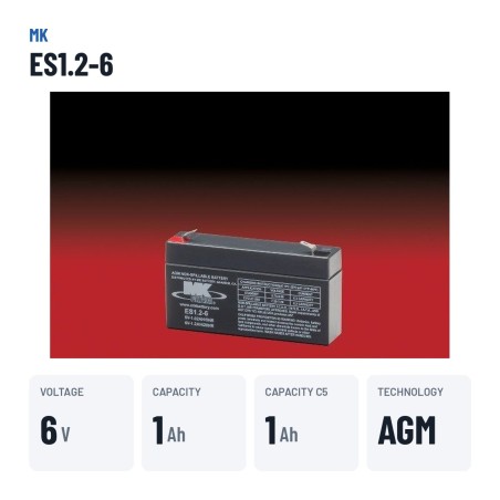 Bateria de cadeira de rodas MK Powered ES1.2-6 6V 1.2Ah AGM – dados principais