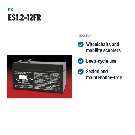 Wheelchair battery MK Powered ES1.2-12FR 12V 1.2Ah AGM