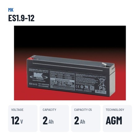 Batteria per carrozzina MK Powered ES1.9-12 12V 2.3Ah AGM – dati principali