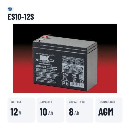 Wheelchair battery MK Powered ES10-12S 12V 10Ah AGM – key specs