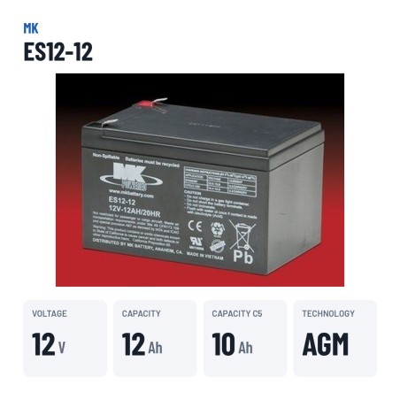 Rollstuhlbatterie MK Powered ES12-12 12V 12Ah AGM | baterias.com